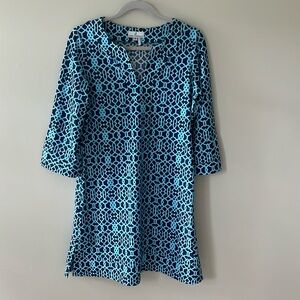 Jude Connally Dress, Navy and Aqua, Size M